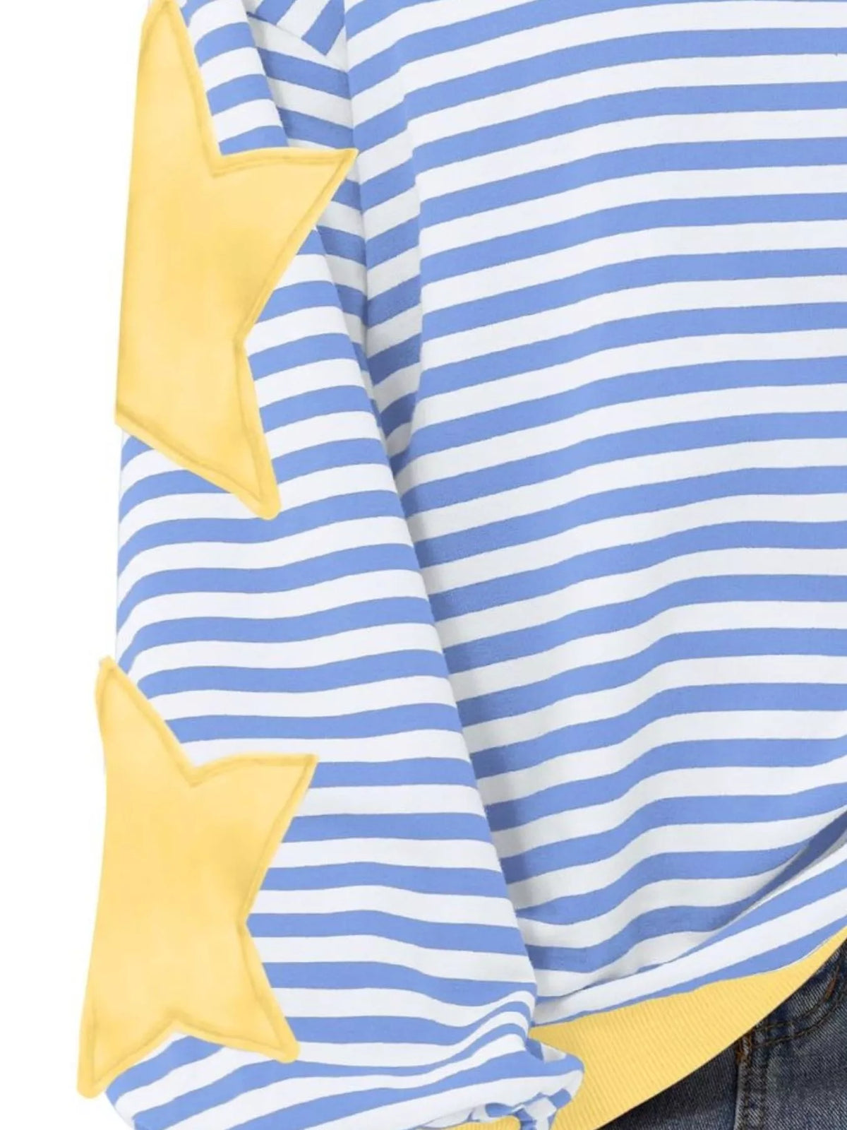Light Blue Star-Patch Striped Oversized Sweatshirt star detail