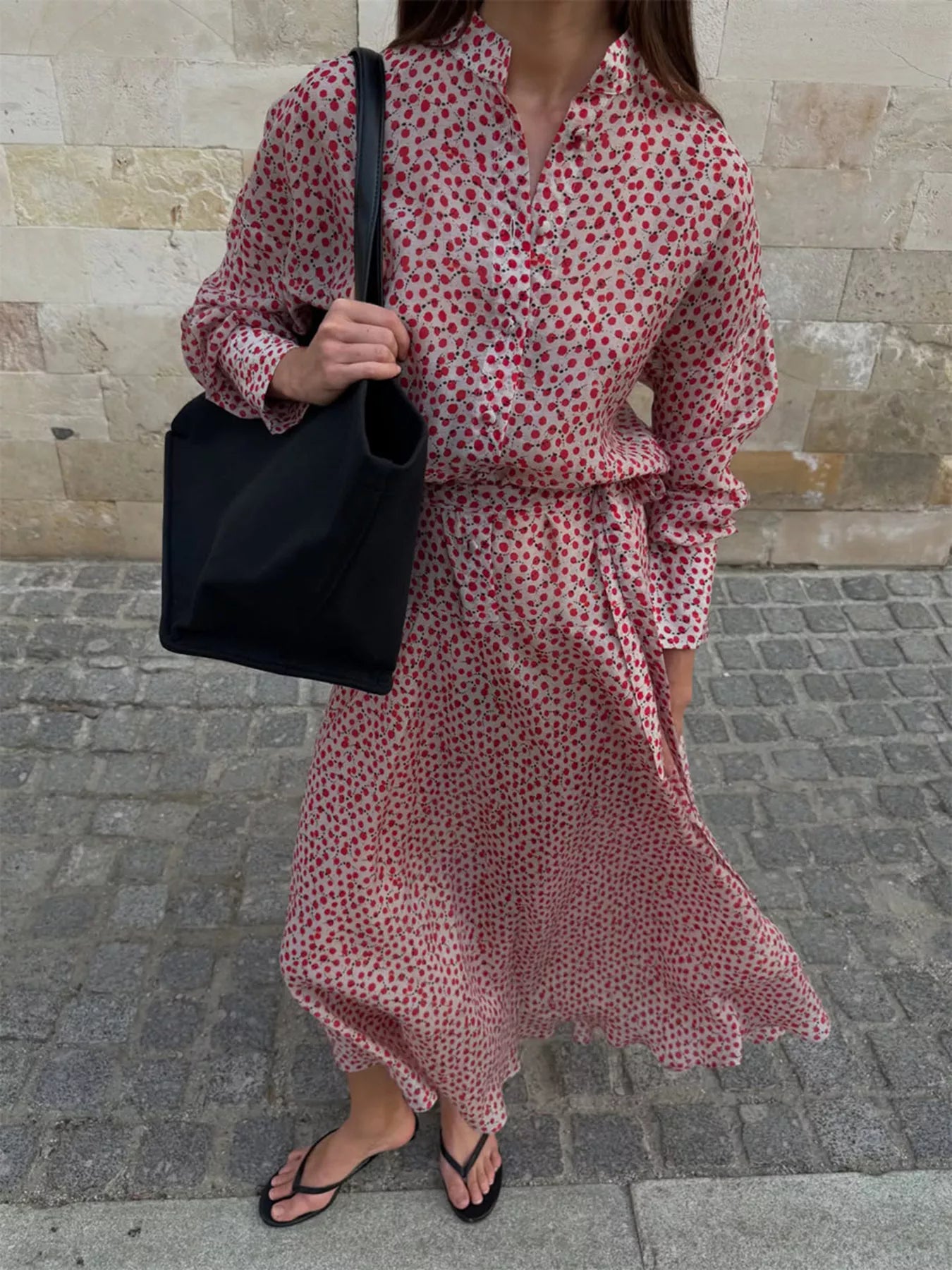Trendsi Floral Button Front Long Sleeve Dress -