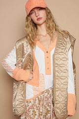 Trendsi POL Front Zipper Floral Pattern Quilted Vest Coat with Front Pockets -
