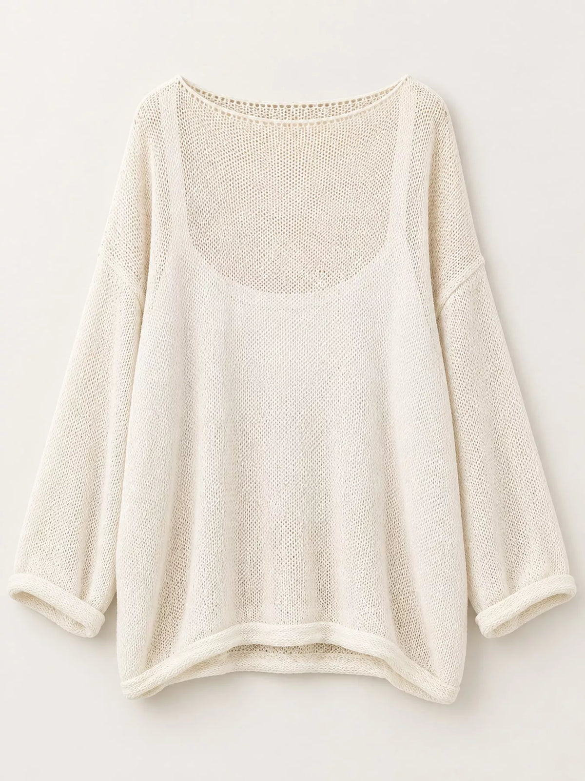Ivory sheer openwork knit long sleeve top
