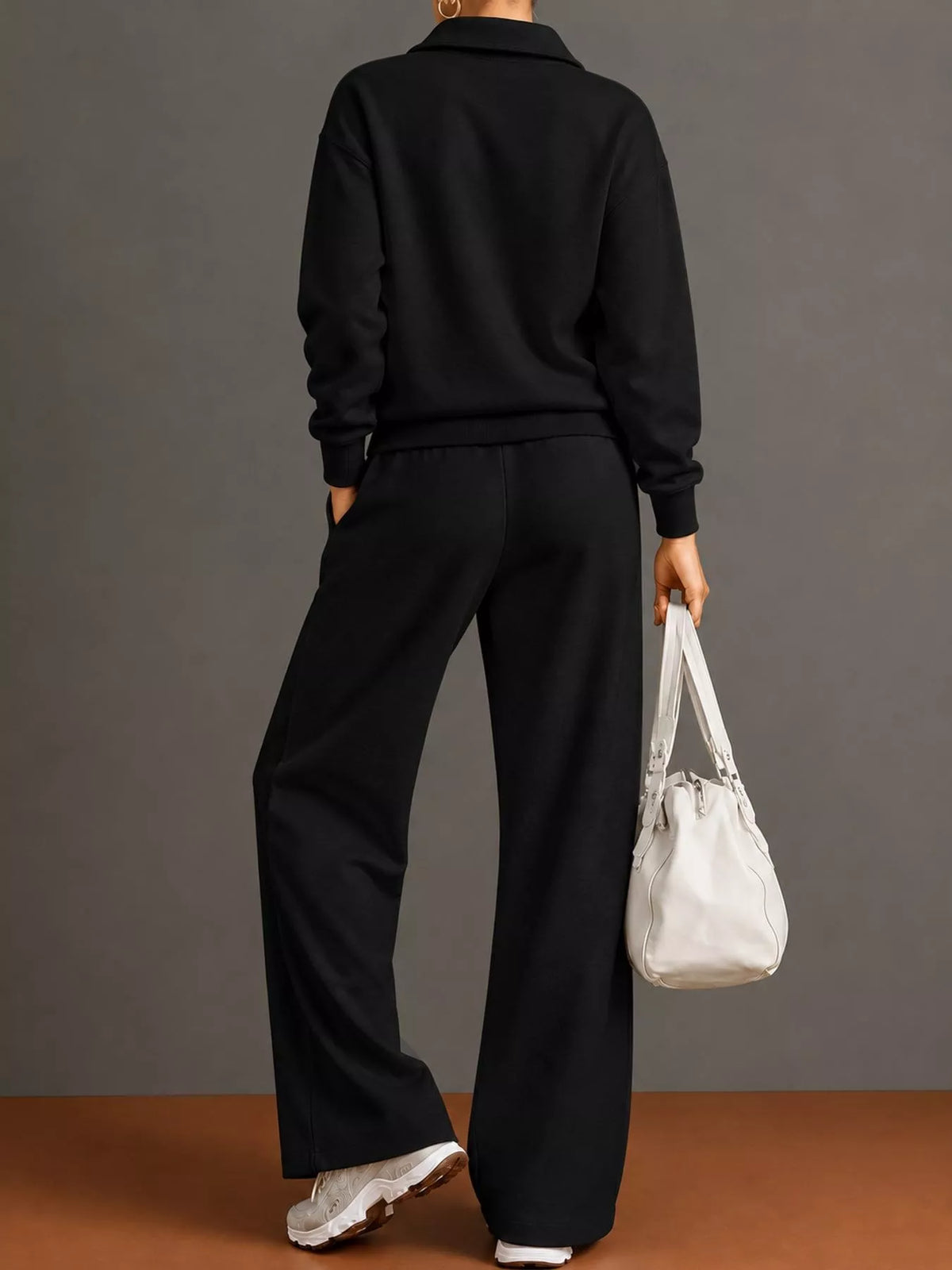 Collared long sleeve outfit set, back view