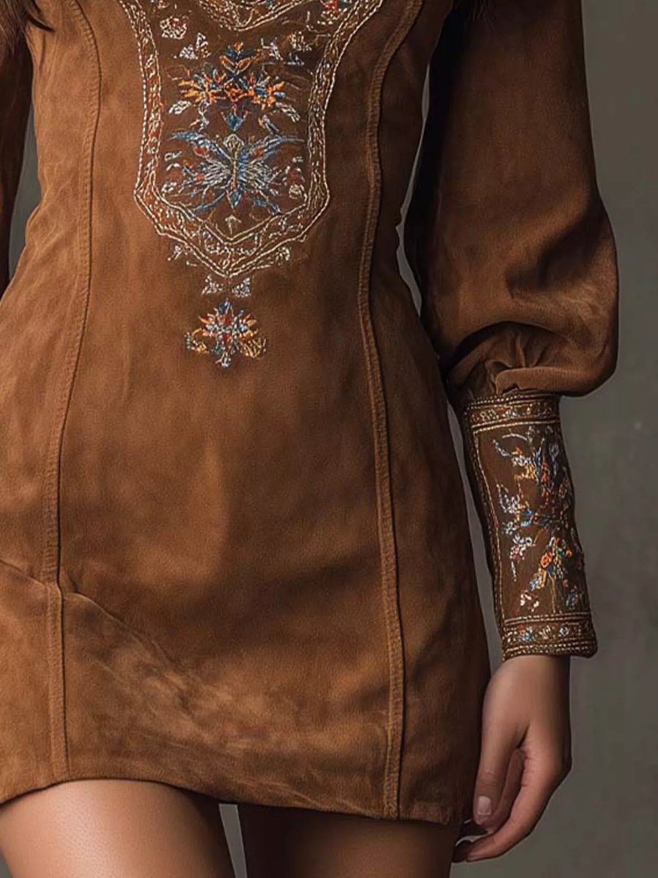 Trendsi Embroidered Lantern Sleeve Mini Dress -