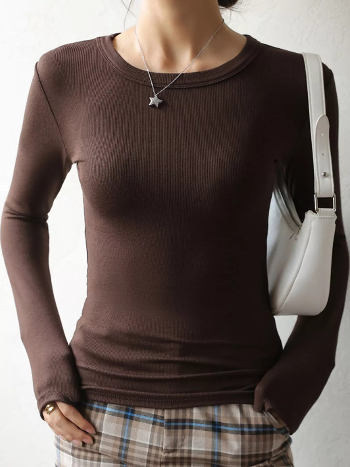 Slim-Fit Long Sleeve Crew Neck T-Shirt — front view