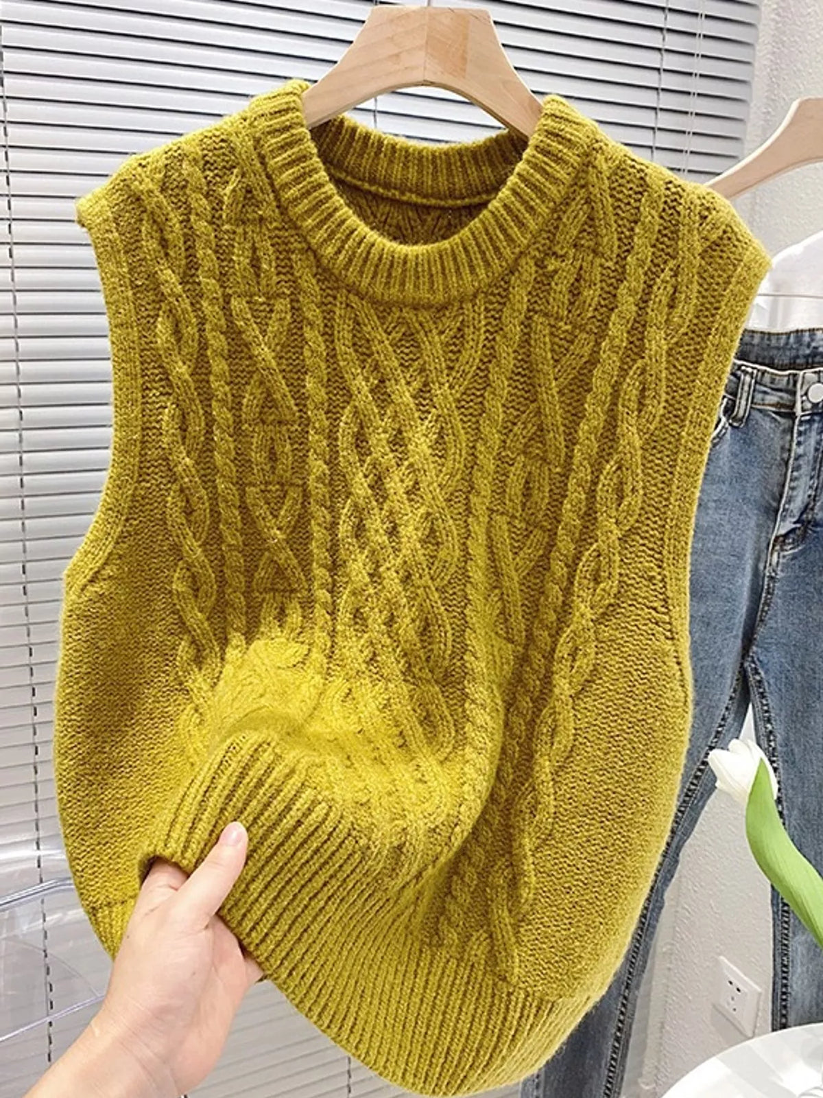 Yellow cable-knit sweater vest