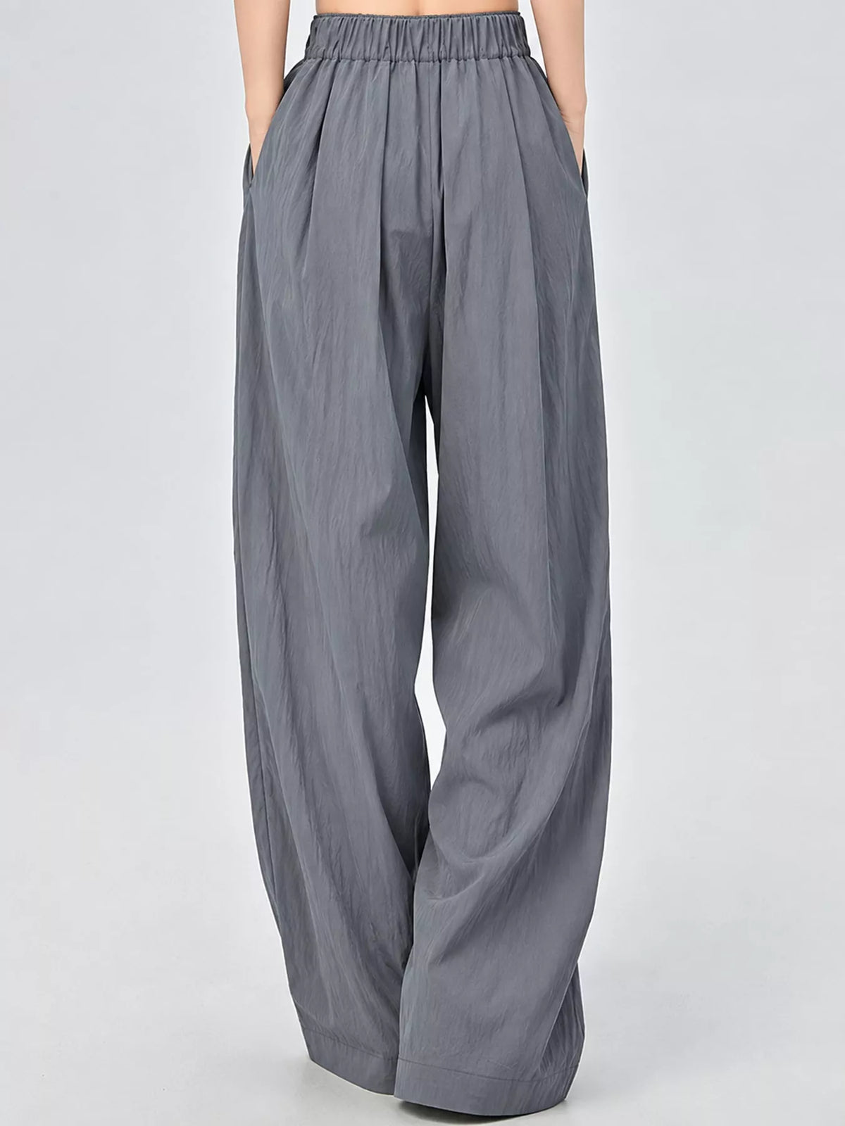 Women's High-Waisted Loose Fit Wide-Leg Casual Pants in gray — back view
