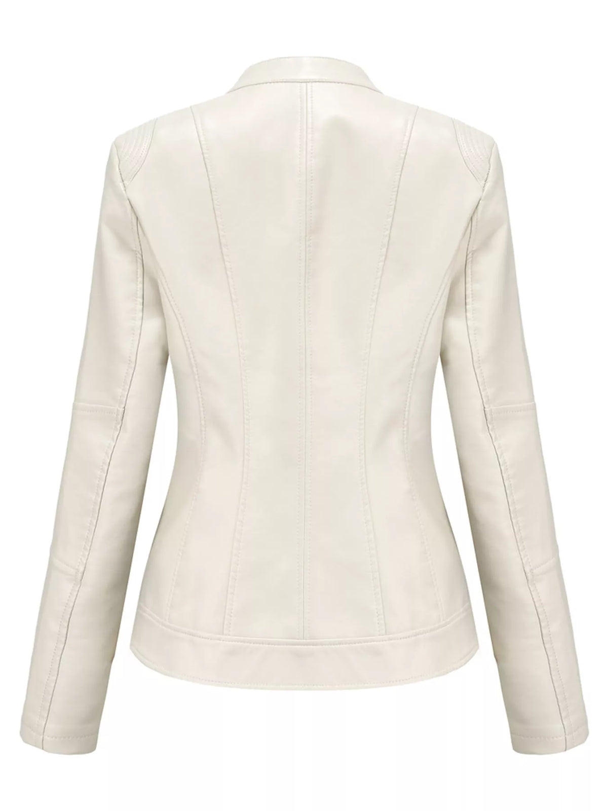 Slim Fit Faux Leather Moto Jacket — back view