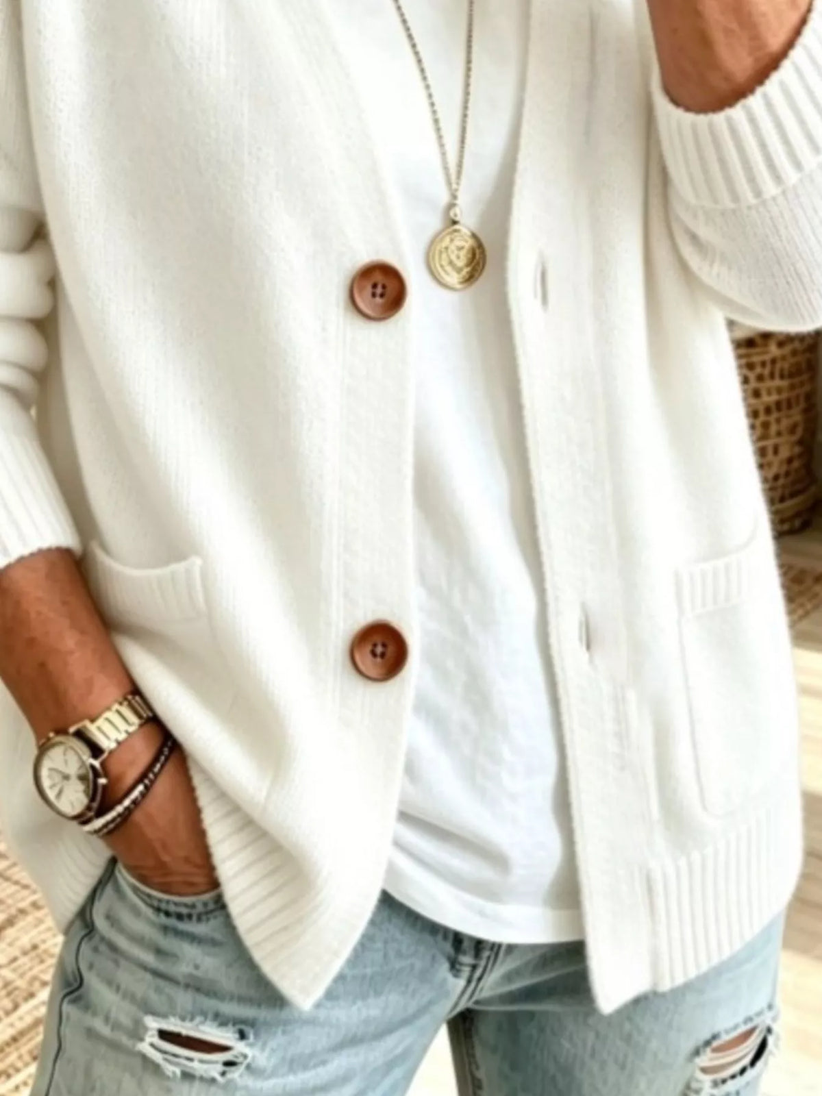 Women's Button Up Raglan Sleeve Cardigan in White, back view