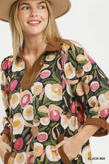 Trendsi Umgee Mix Floral Contrast Trim Shift Mini Dress -