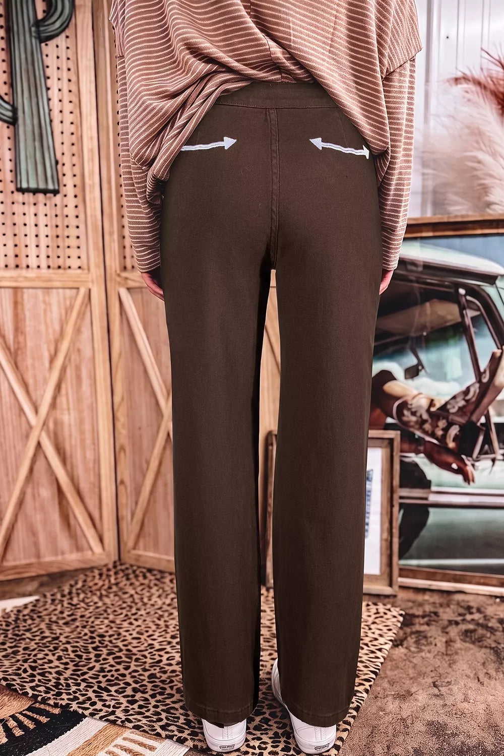 Trendsi Western Colorblock Pockets Button Fly Decorative Belt Loops Straight Leg Jeans -