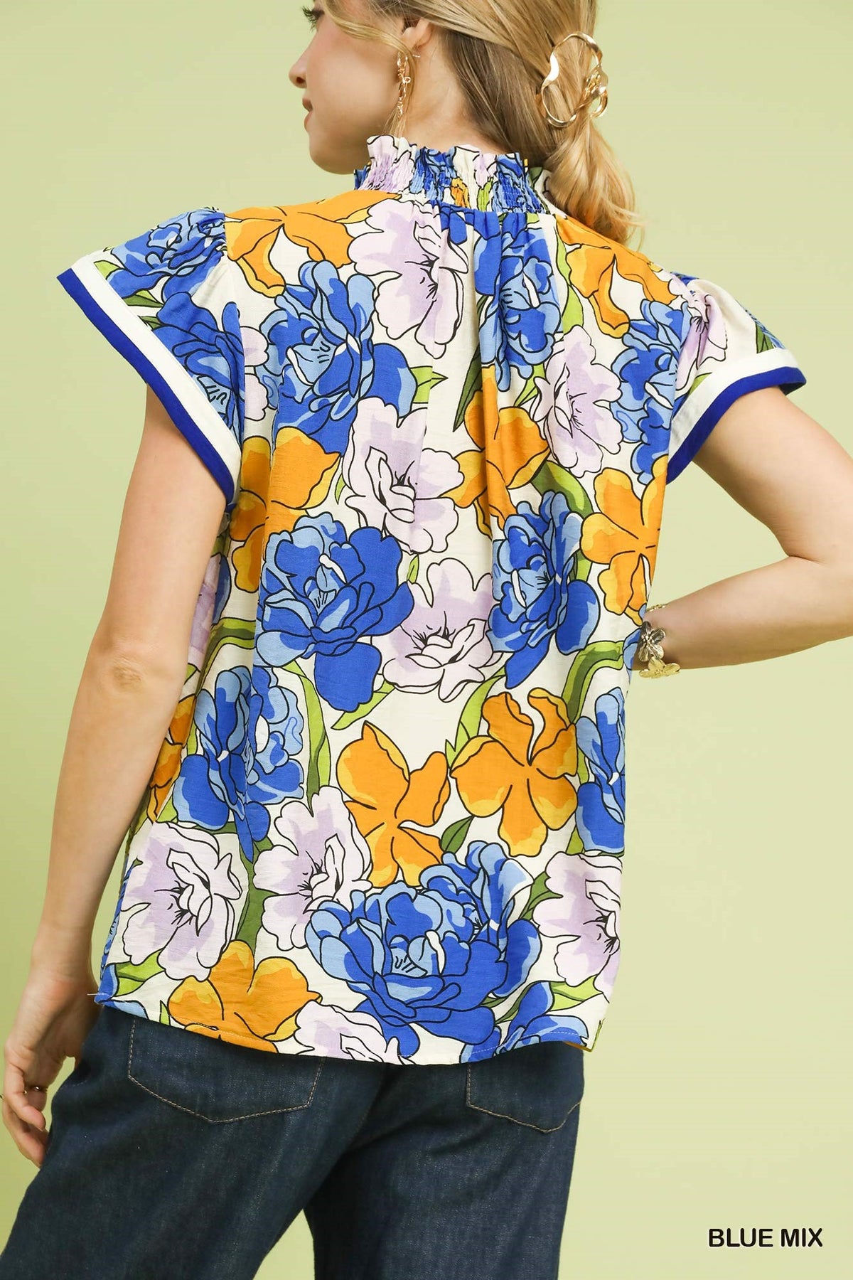 Women's Floral Print Rayon Blouse With Contrast Trim — product view 3
