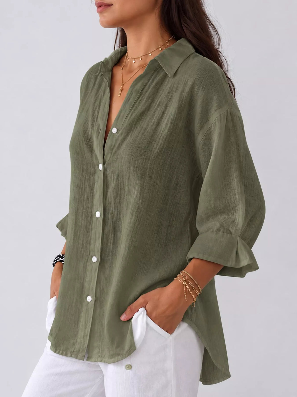 Army Green loose fit tie back shirt