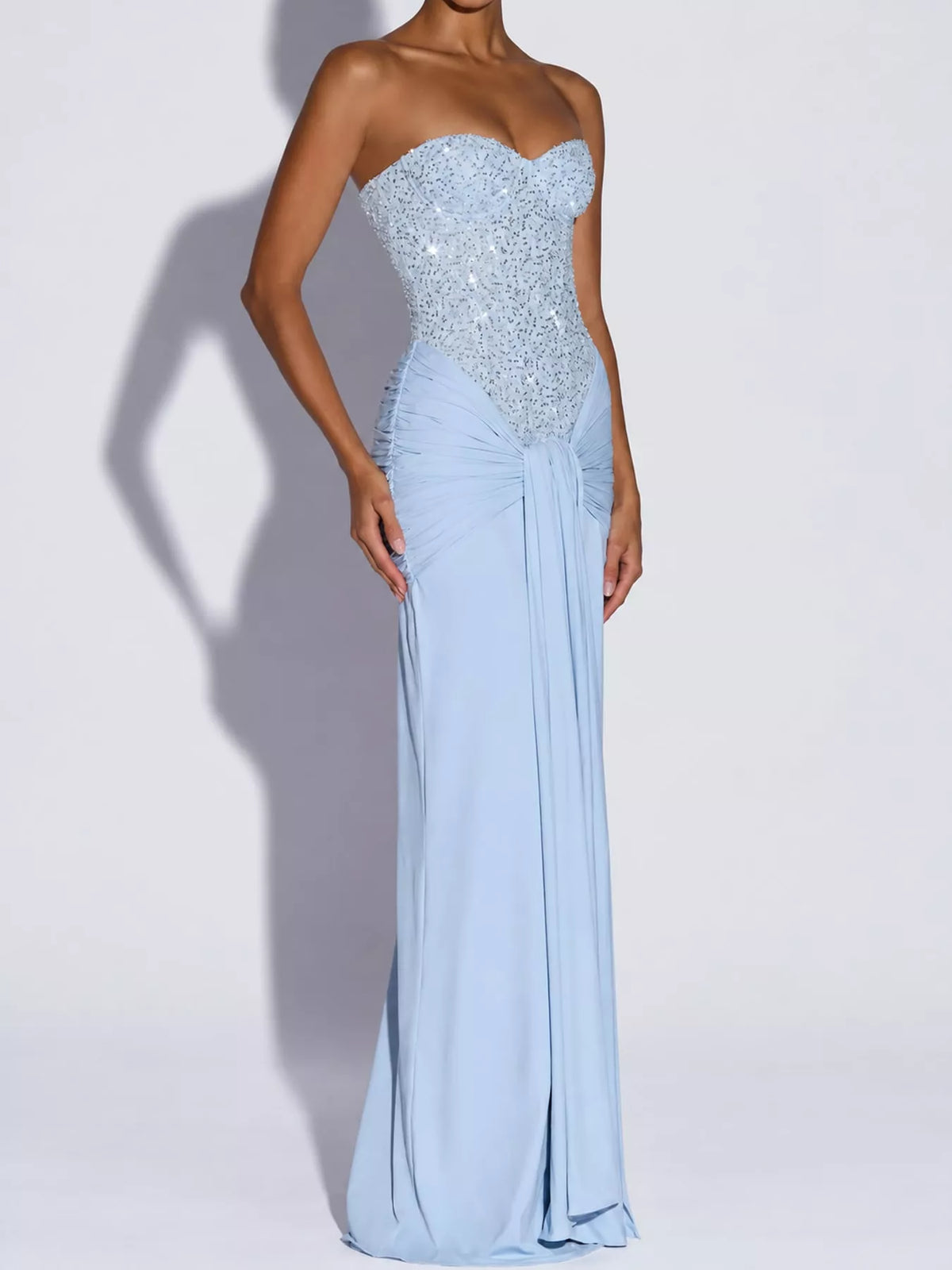 Strapless Sequin Corset Maxi Dress, front view
