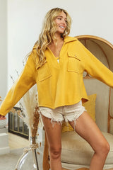 Trendsi BiBi Flap Pockets Fleece Collared Sweatshirt -