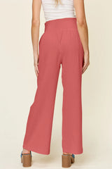 Trendsi Double Take Full Size Texture Smocked Waist Wide Leg Pants -