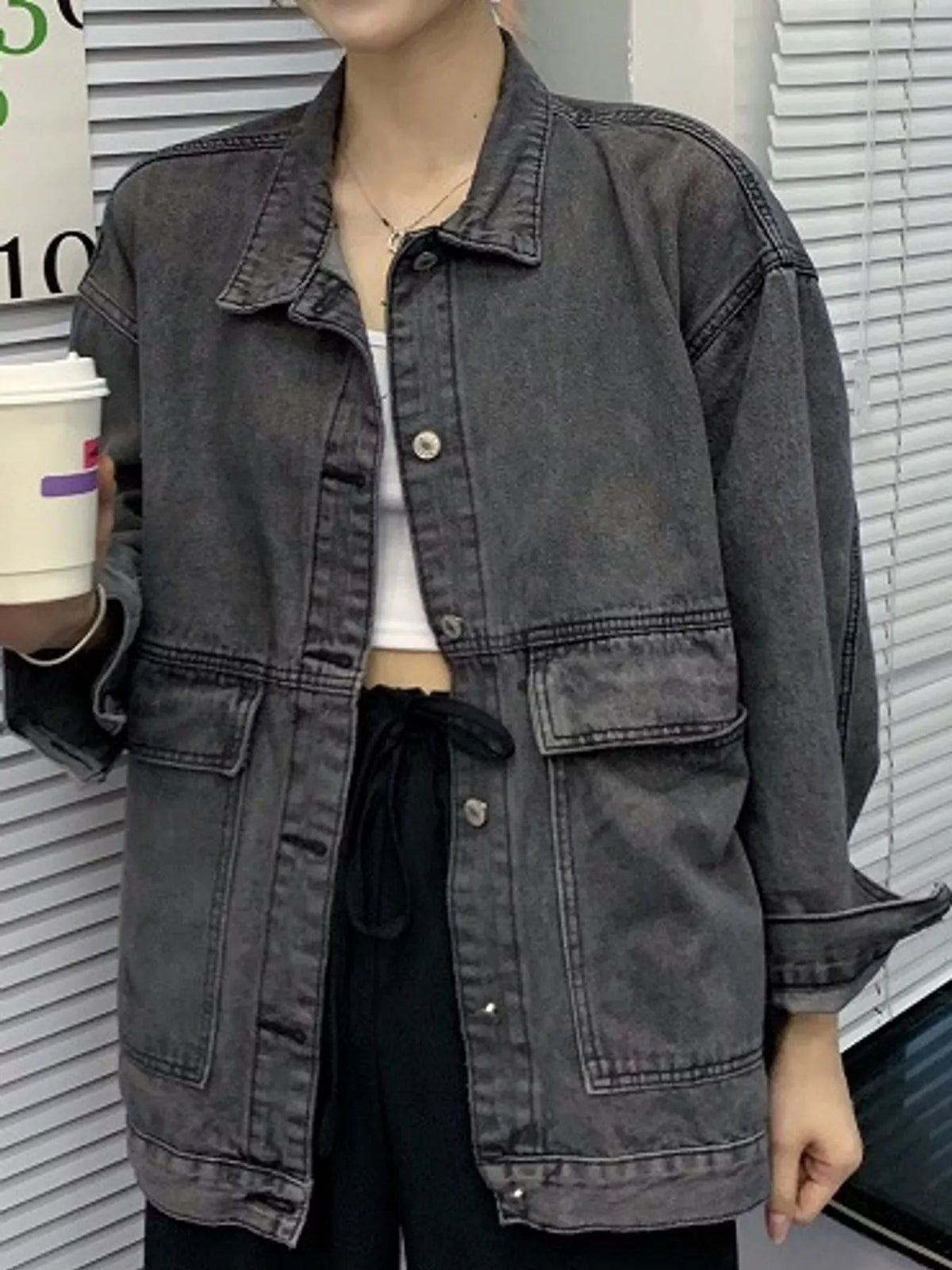 Charcoal washed denim utility jacket