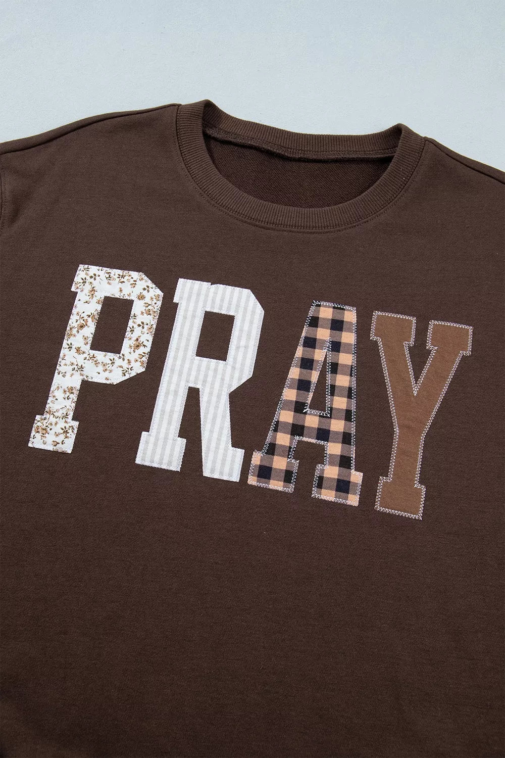 Trendsi Plaid 'PRAY' Crew Neck Sweatshirt -