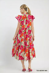 Trendsi Umgee Mix Bold Floral Tiered Midi Dress -
