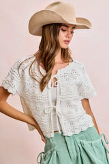 Trendsi BiBi Front Bow Tie Detail Pointelle Knit Top -