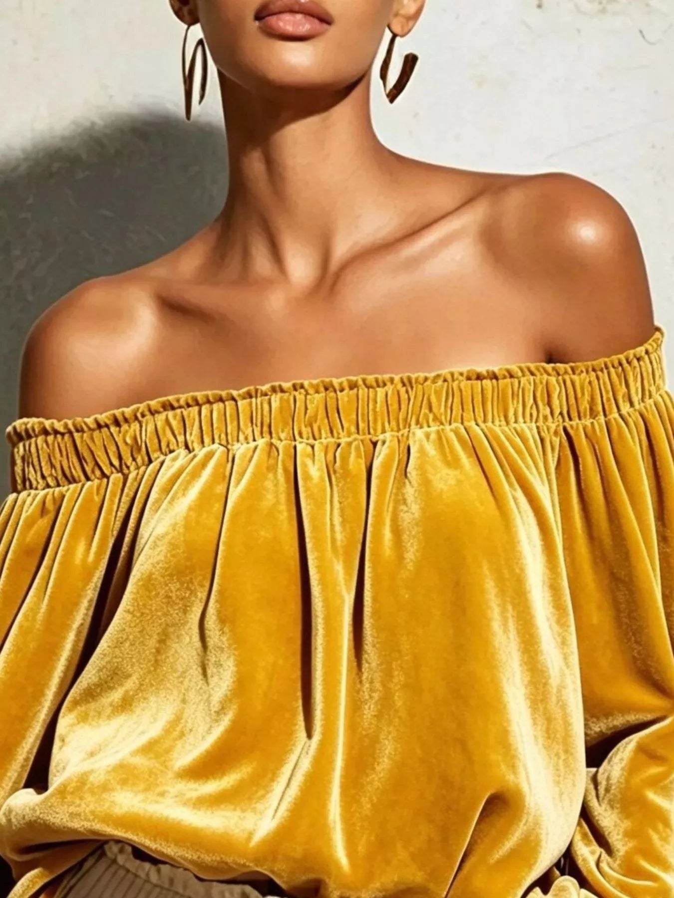 Trendsi Off-Shoulder Velvet Long Sleeve T-Shirt -