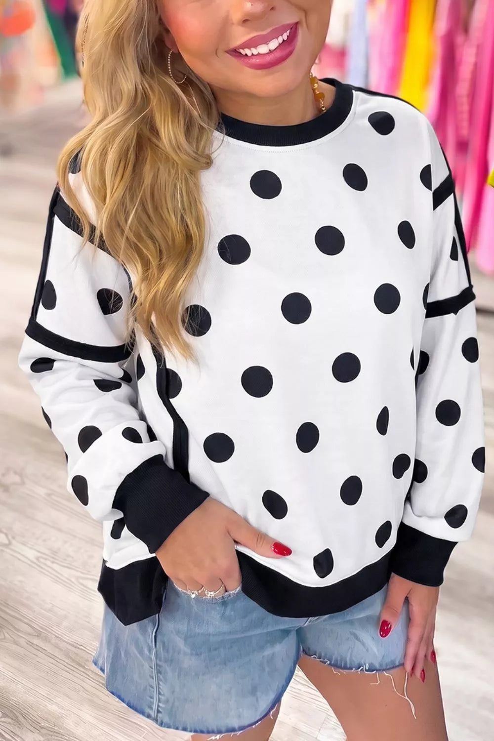 Trendsi Polka Dot Crew Neck Sweatshirt -
