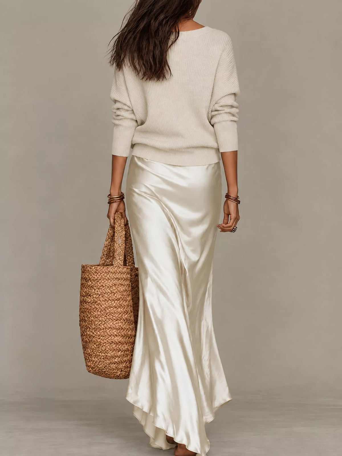 Satin Maxi Dress Two-Piece Set — back view