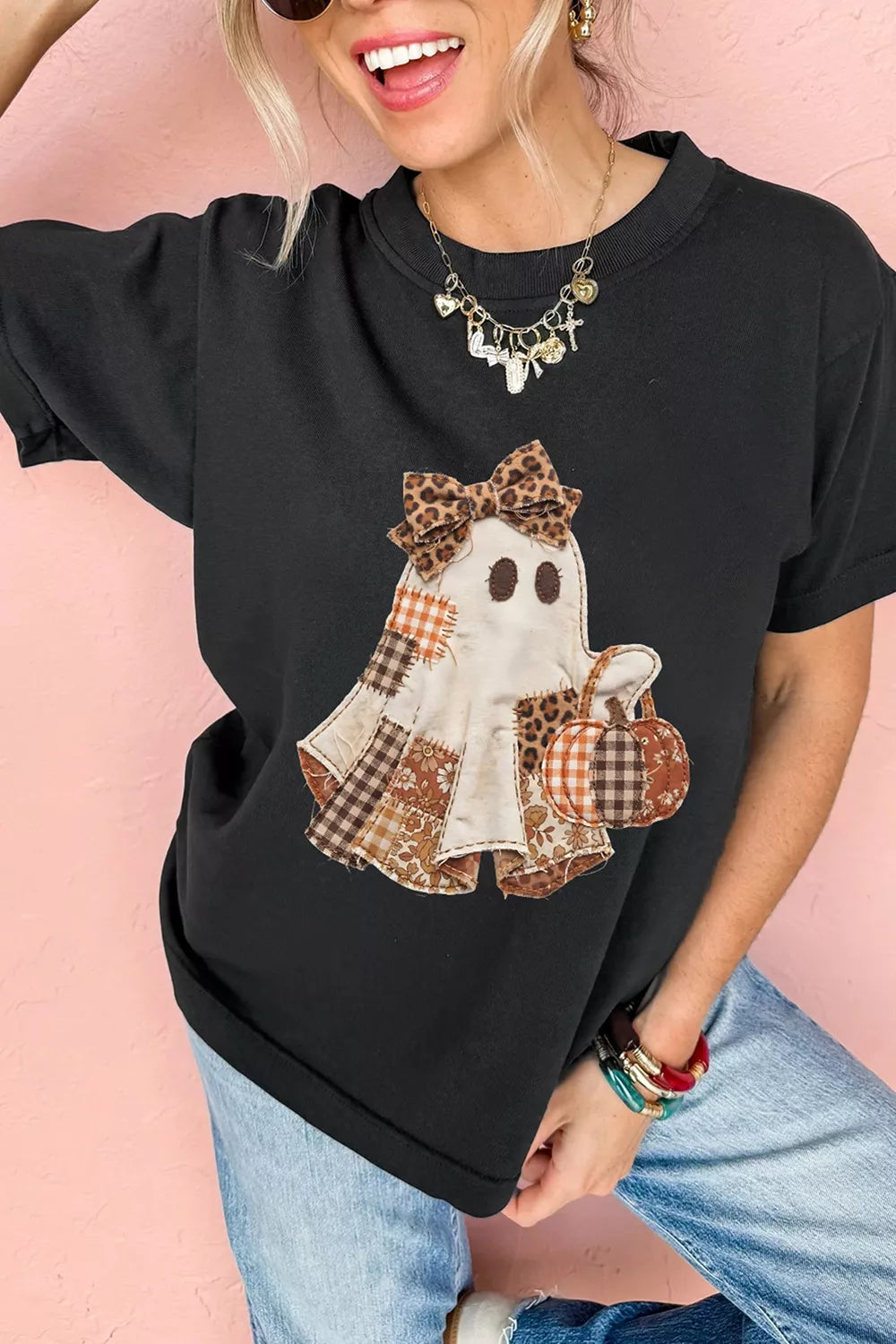 Trendsi Full Size Halloween Ghost Applique Short Sleeve T-Shirt Plus Size -