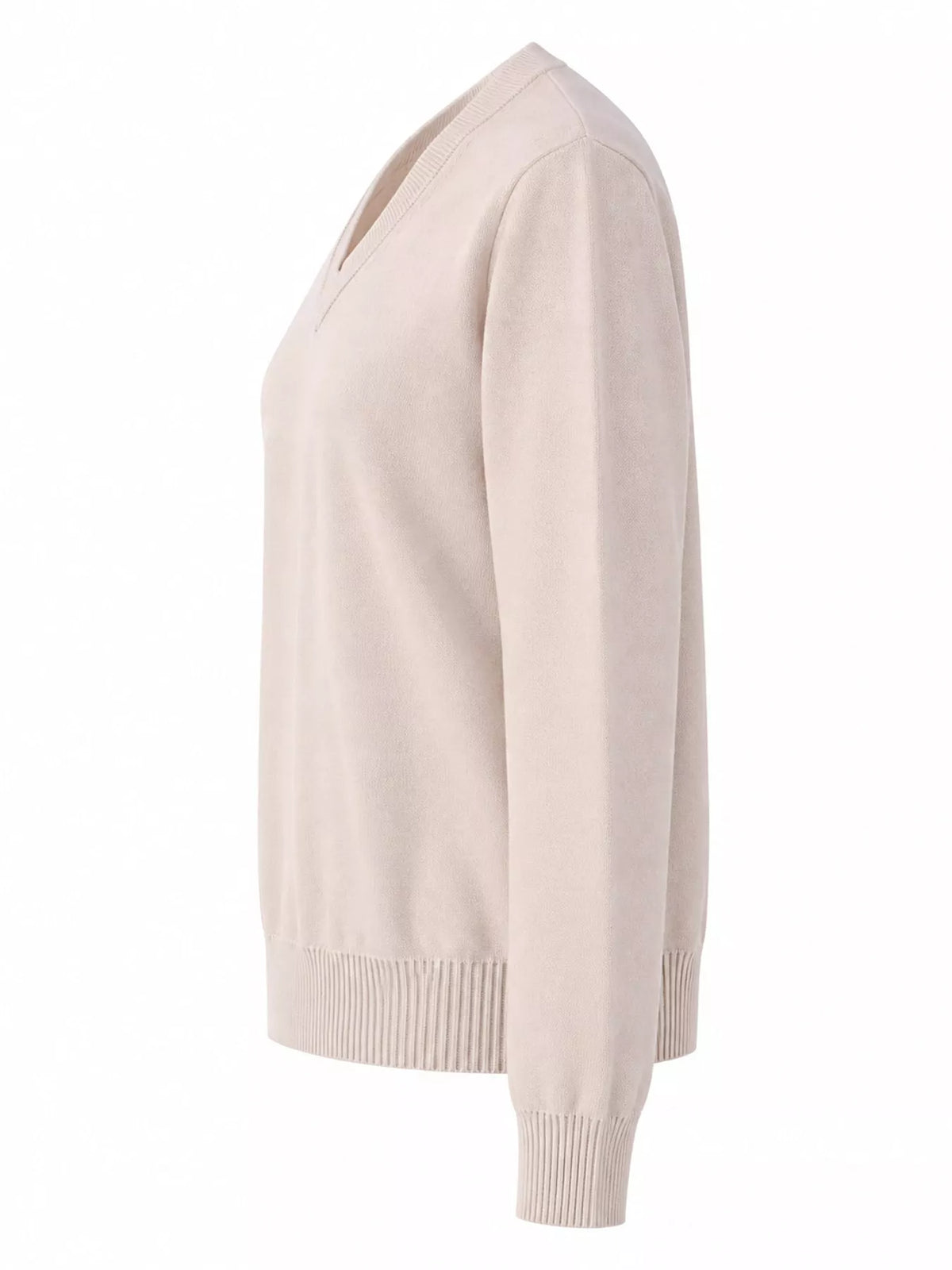 Women's V-Neck Long Sleeve Sweater in cream — side view