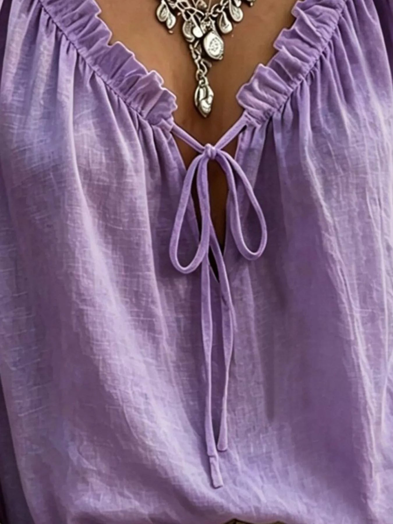 Trendsi Frill Tie Neck 3/4 Sleeve Blouse -