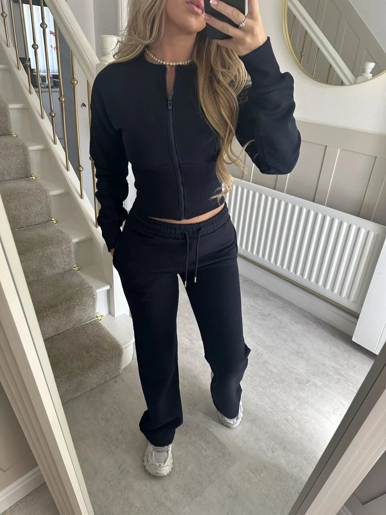 Trendsi Zip-Up Crop Hoodie and High-Waisted Pants Set -