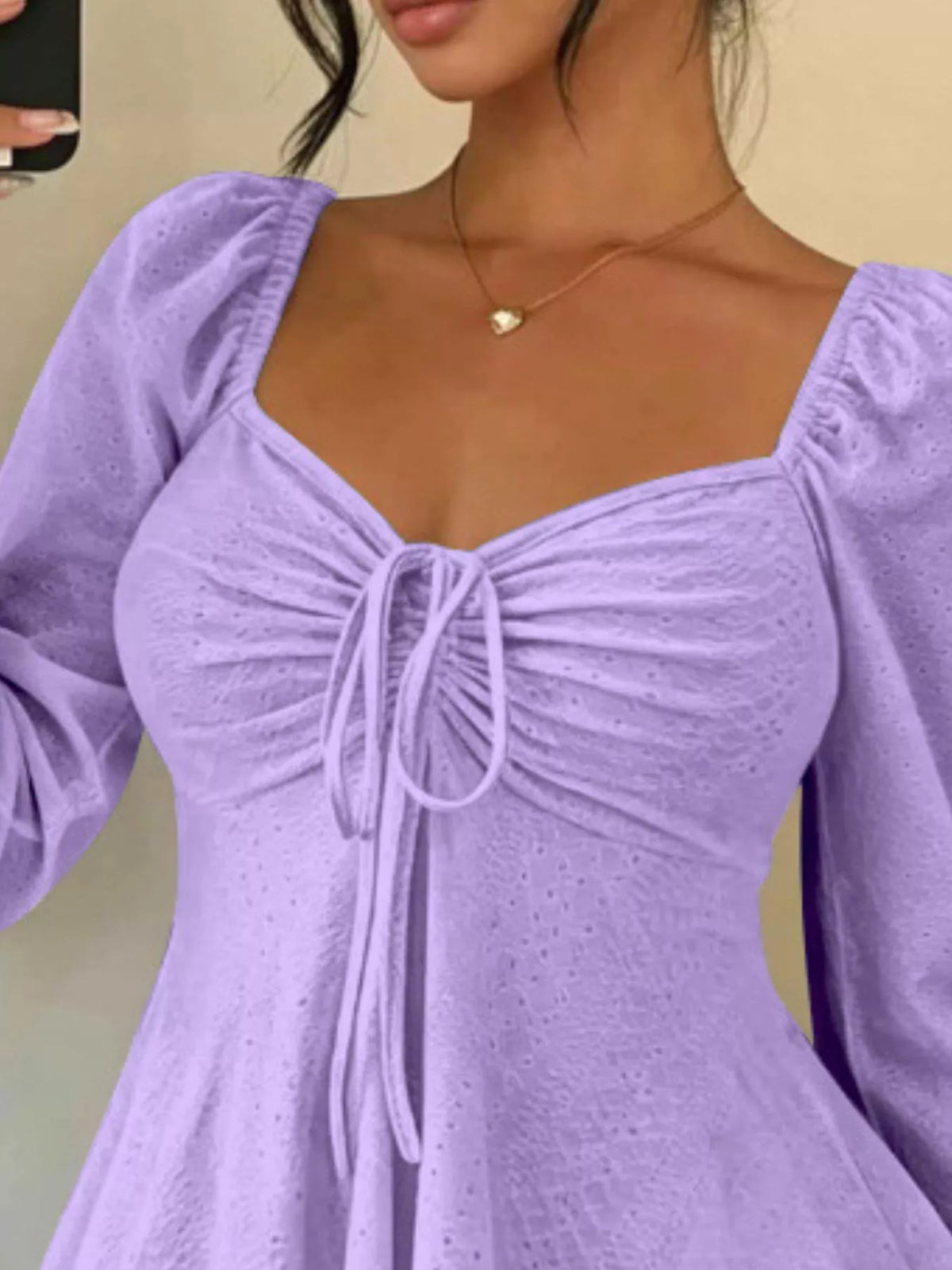 Trendsi Ruched Sweetheart Neck Long Sleeve Top -