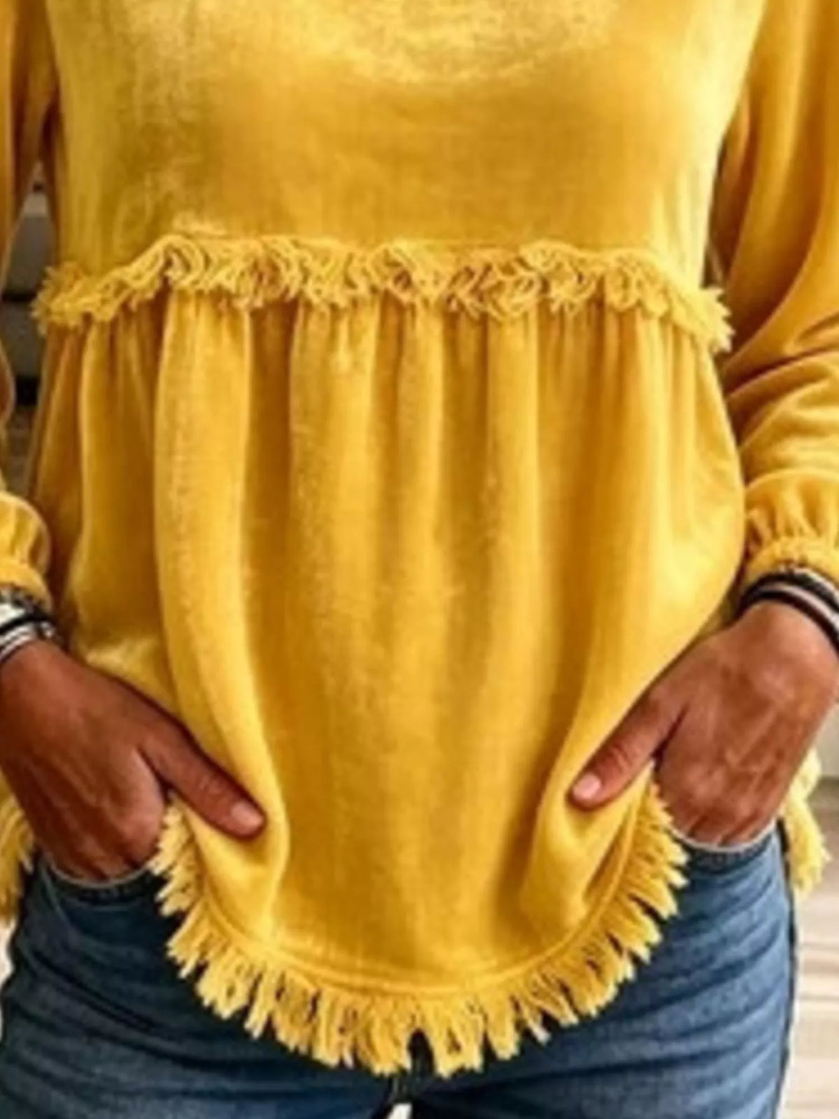 Trendsi Fringed Hem Long Sleeve T-Shirt -