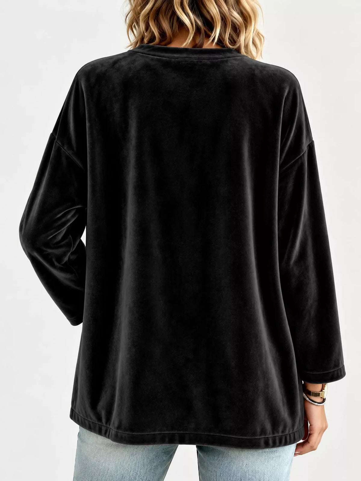 Women's Velvet Open-Front Cardigan in black — back view
