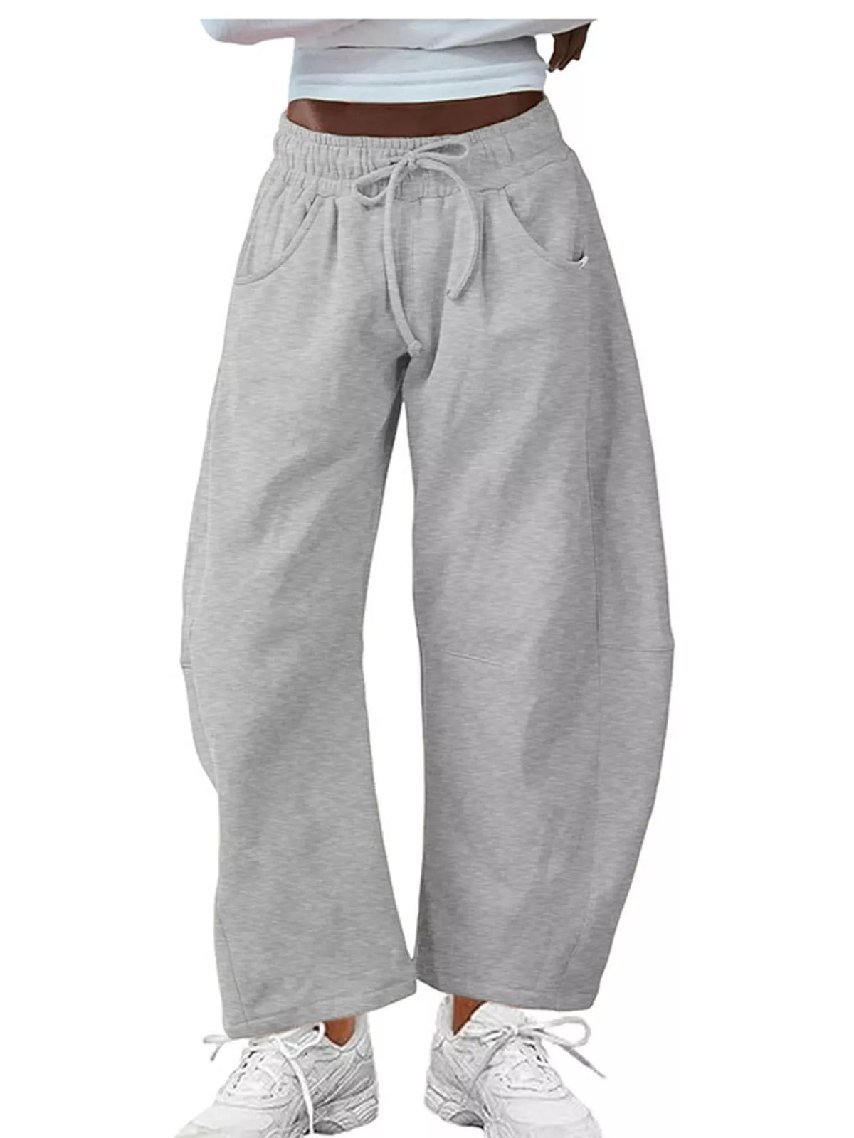 Wide-Leg Active Pants with Drawstring — front view