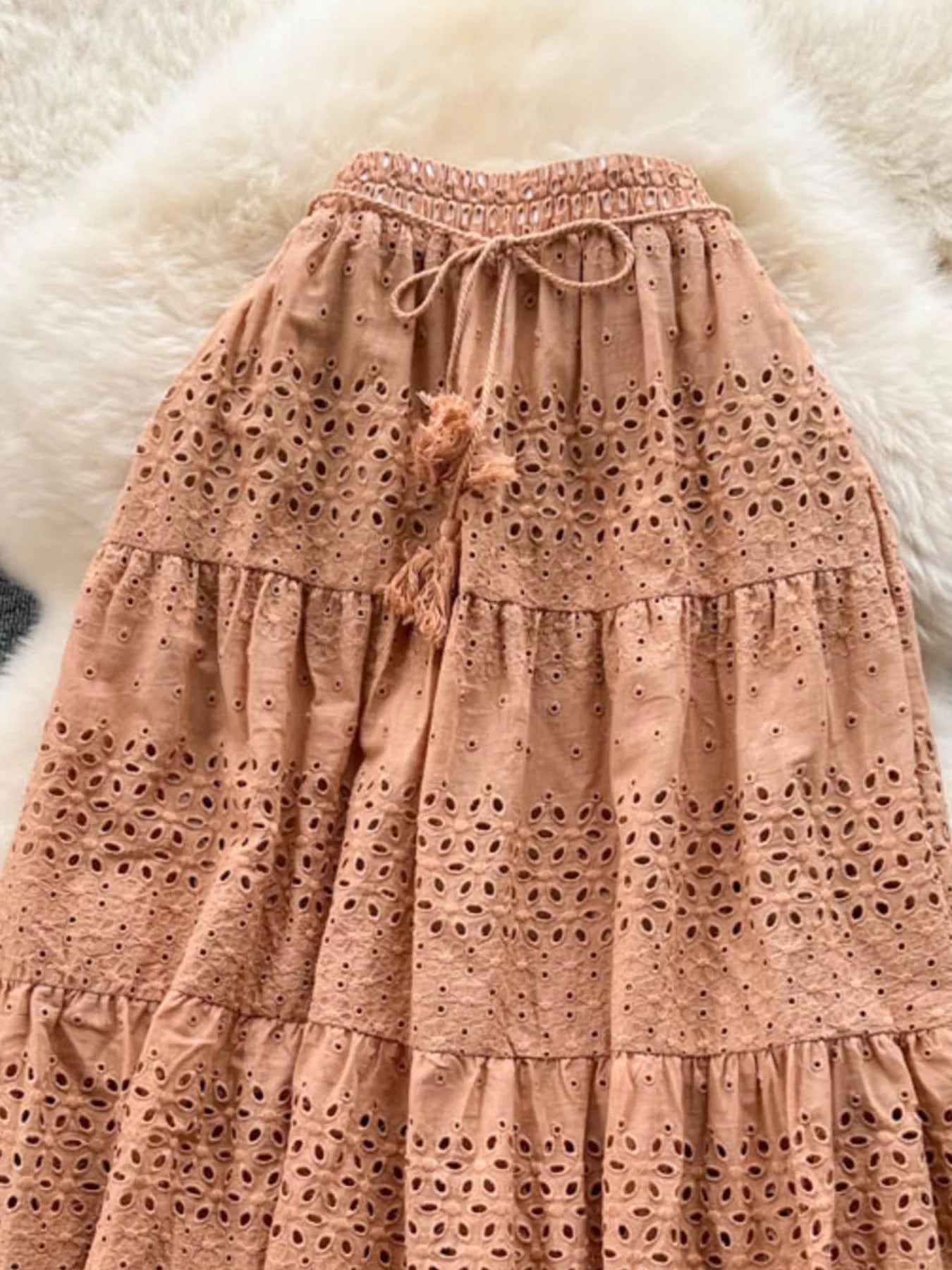Trendsi Eyelet Tiered Maxi Skirt -
