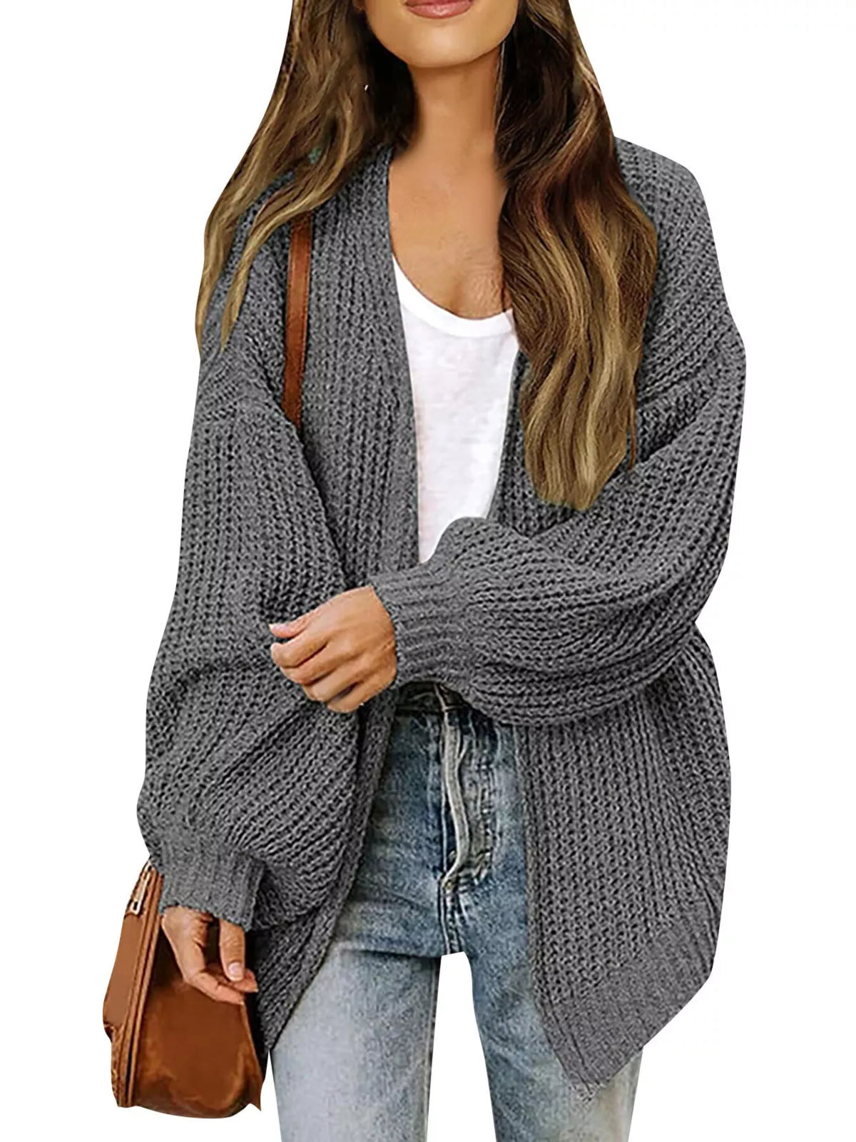 Women's open-front chunky knit cardigan