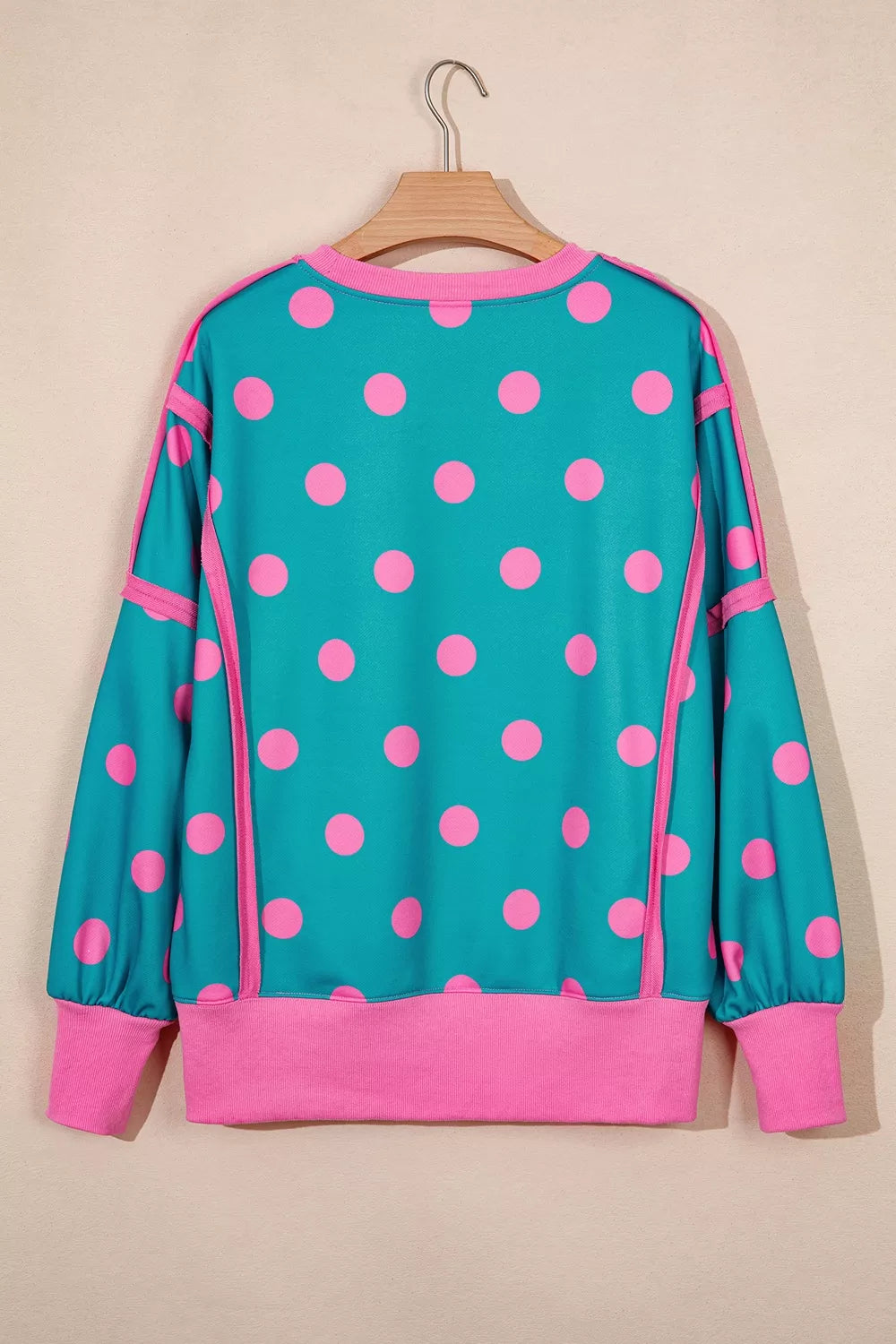 Trendsi Polka Dot Contrast Patchwork Round Neck Baggy Sweatshirt -