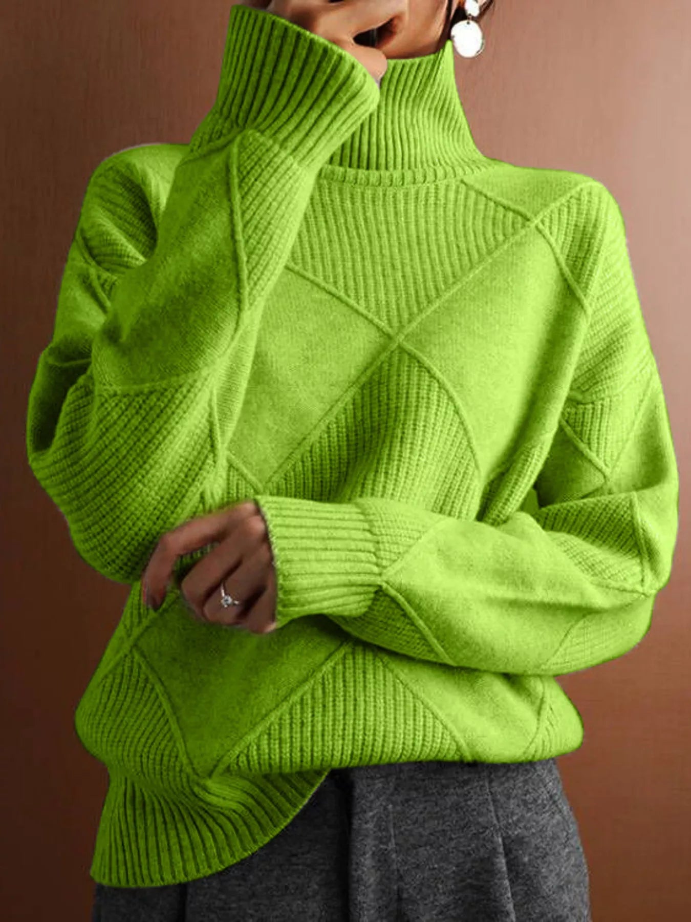Trendsi Argyle Pattern Turtleneck Sweater -