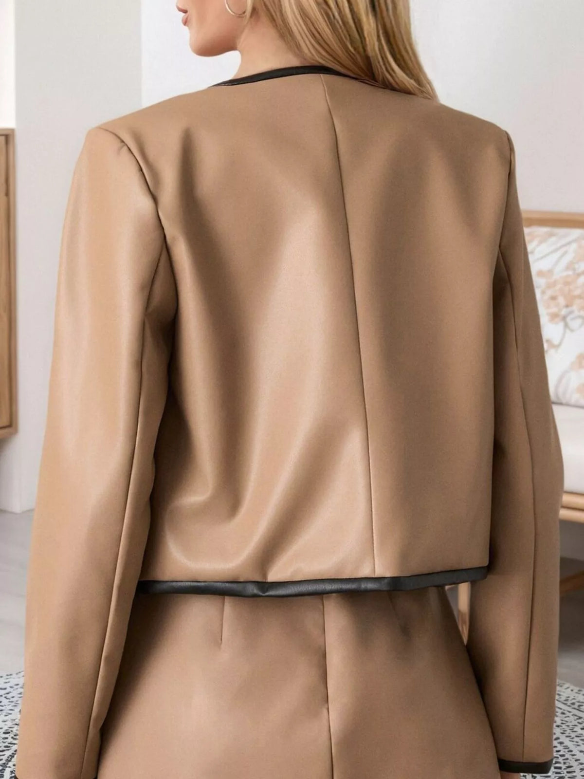 Tan Contrast-Trim Jacket back view