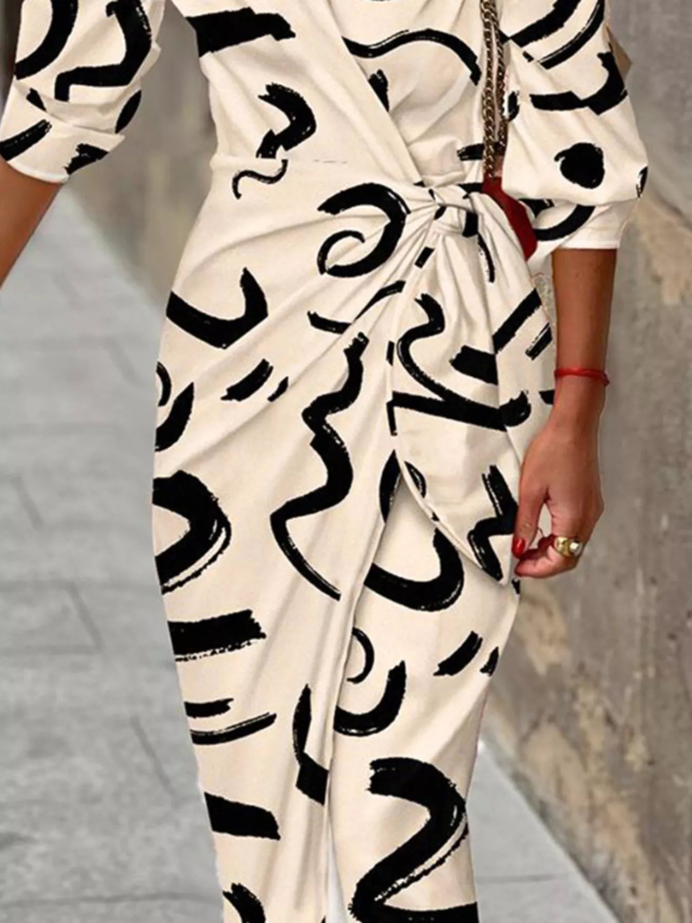 Trendsi Abstract Print Wrap Midi Dress -