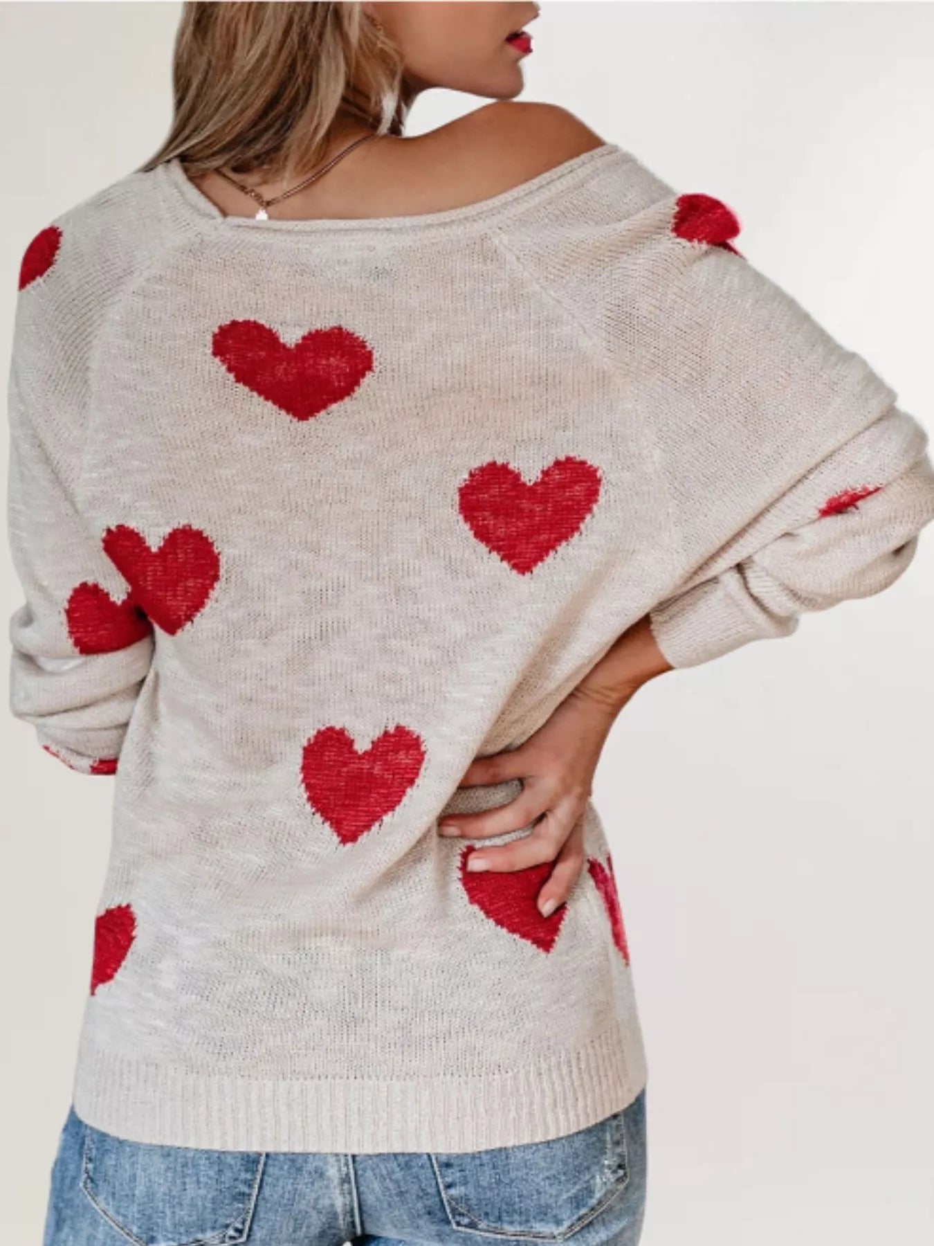 Trendsi Heart Pattern Raglan Sleeve Sweater -