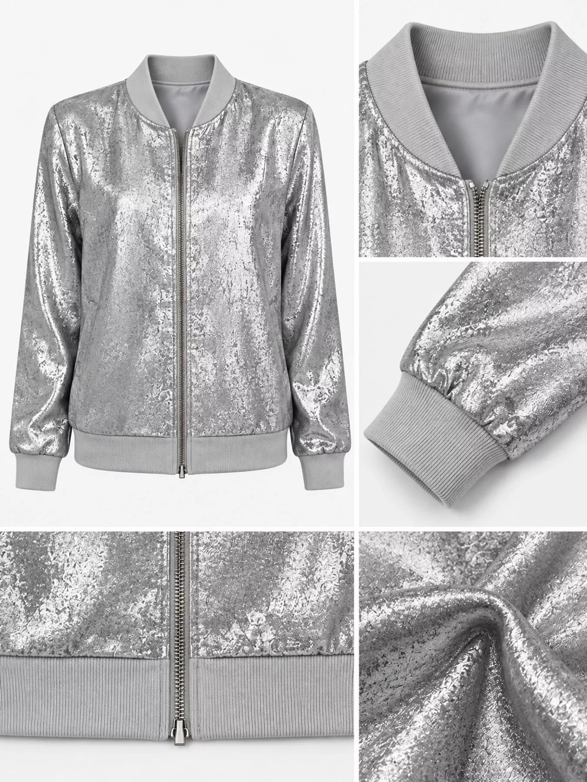 Zip-up bomber jacket, silver garment details