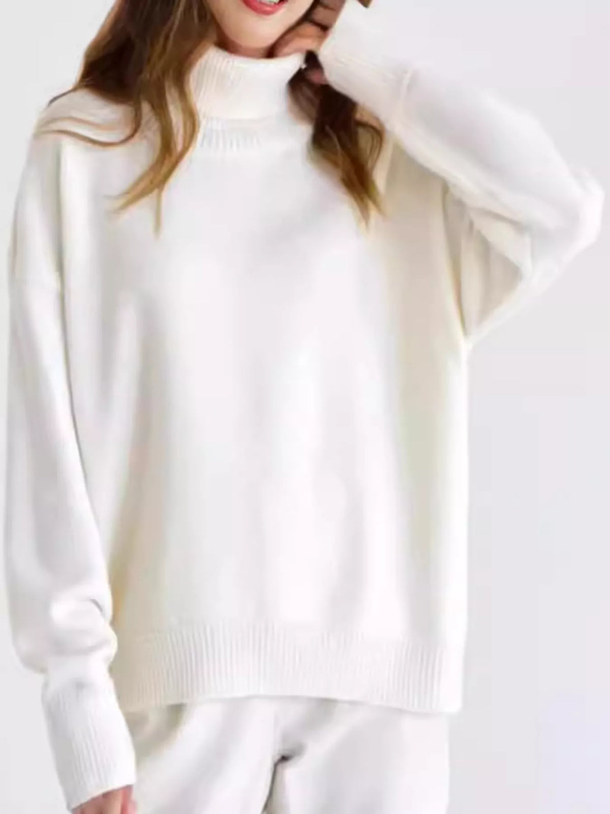 Oversized Turtleneck Drop Shoulder Sweater — front view