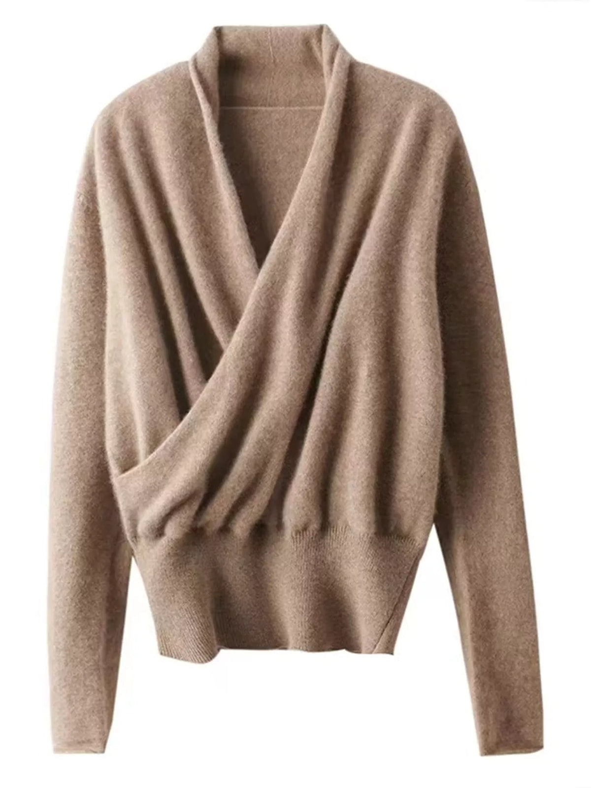 Taupe wrap-front sweater