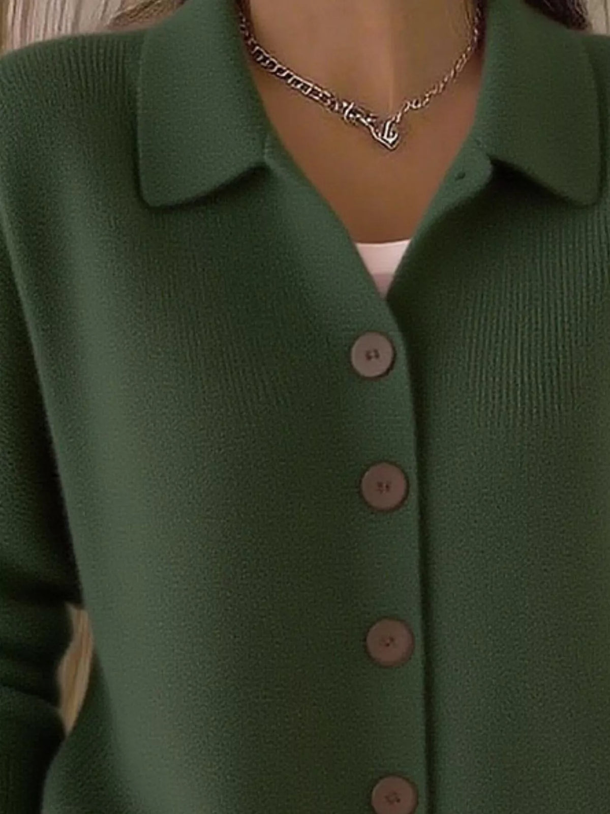 Army Green collared button-down knit cardigan