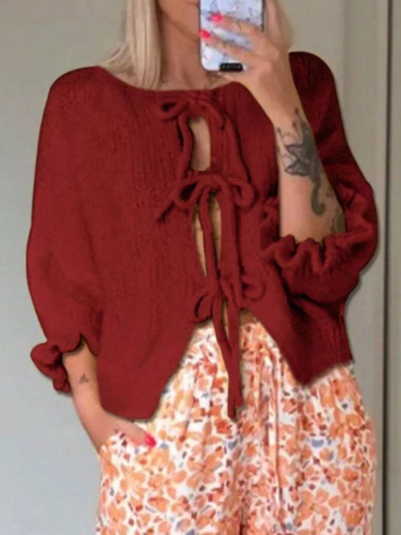 Trendsi Tie-Front Cropped Cardigan -