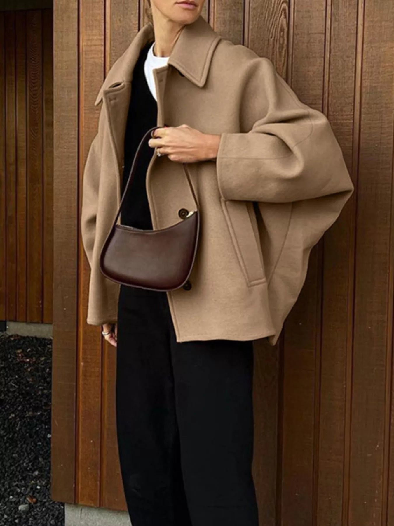 Trendsi Oversized Lapel Collar Button-Down Coat -