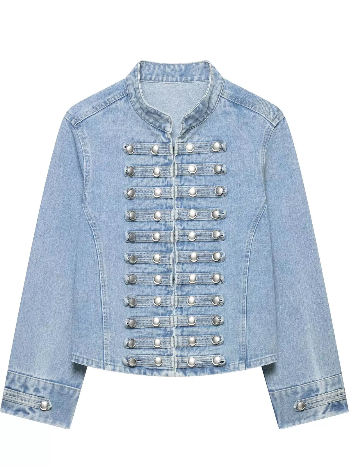 Light Blue decorative button cropped denim jacket