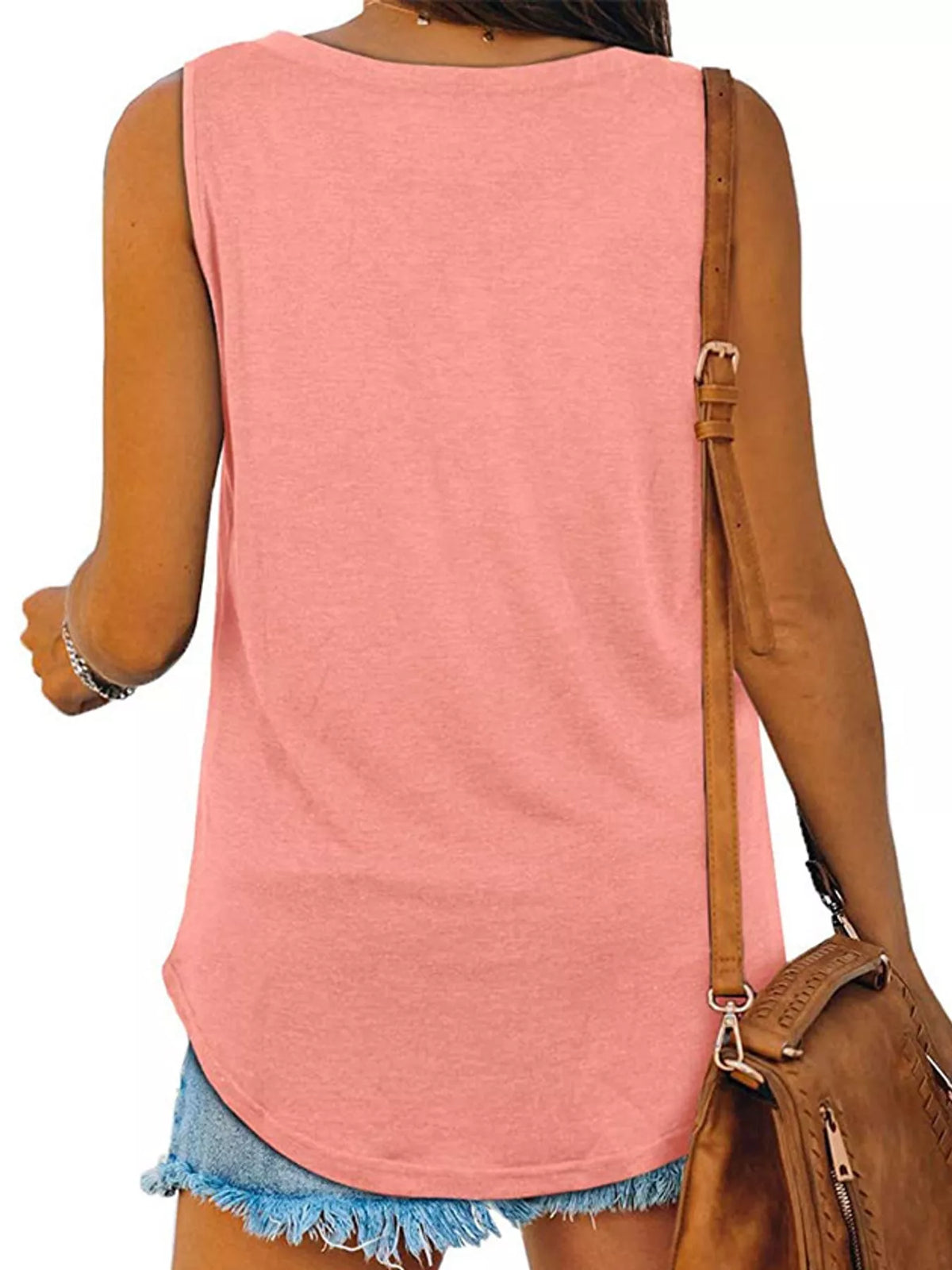 Coral v-neck loose fit tank top, back view