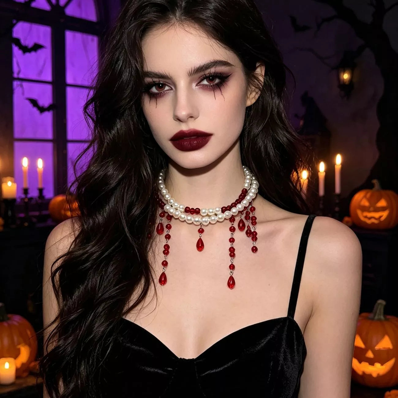 Trendsi Halloween Pearl Double Layered Choker Necklace -