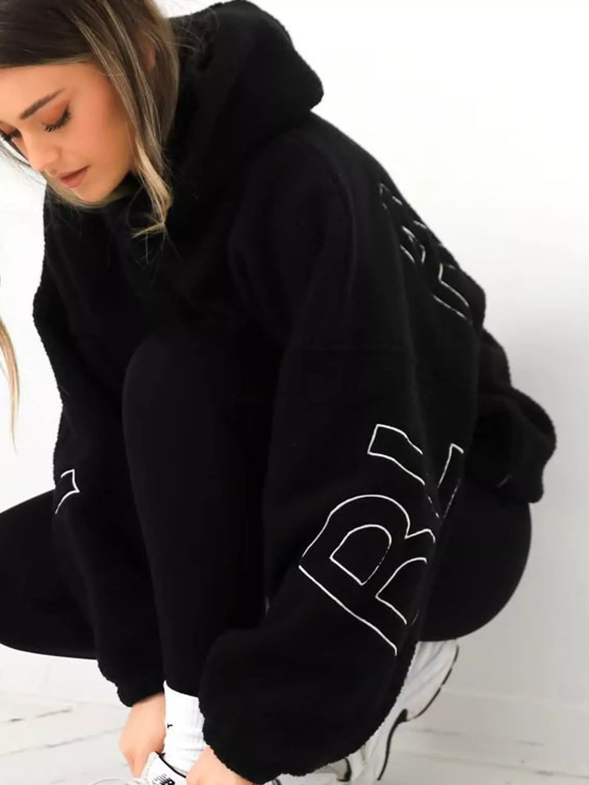 Letter Oversized Sherpa Hoodie — side view